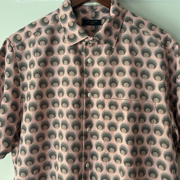 Ted Baker Pegus Retro Spot Print Linen-Blend Button Down Shirt XL Pink - Picture 6 of 8